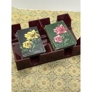 Vintage 1950's Floral Card decks With Canasta Card Holder